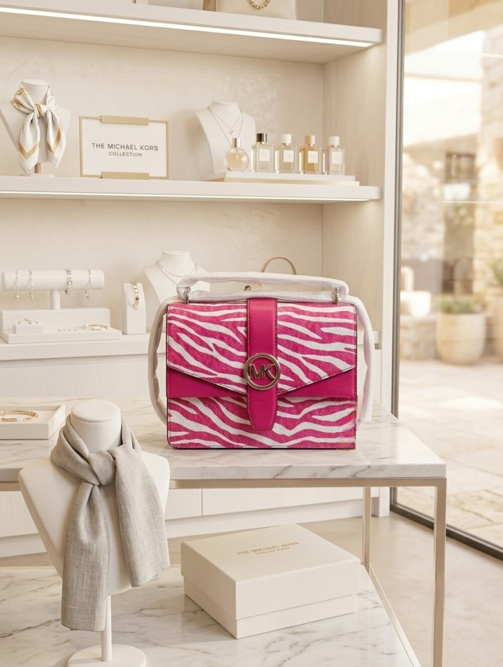 Michael Kors Greenwich Small Crossbody – Dragonfruit Zebra NWT